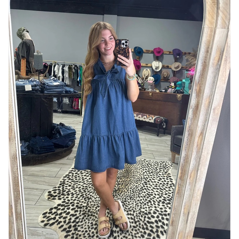 Boutique Blue Denim Bow Dress